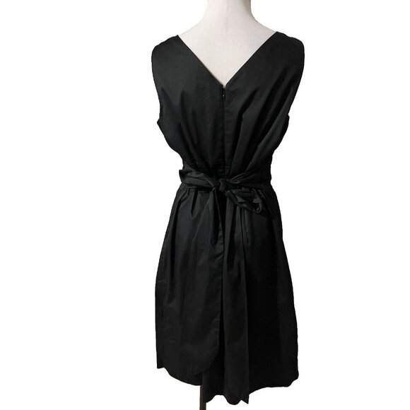 Talbots Black Stretch Cotton Dress 16 Sleeveless V Neck Tie Washable NWT - Picture 2 of 10